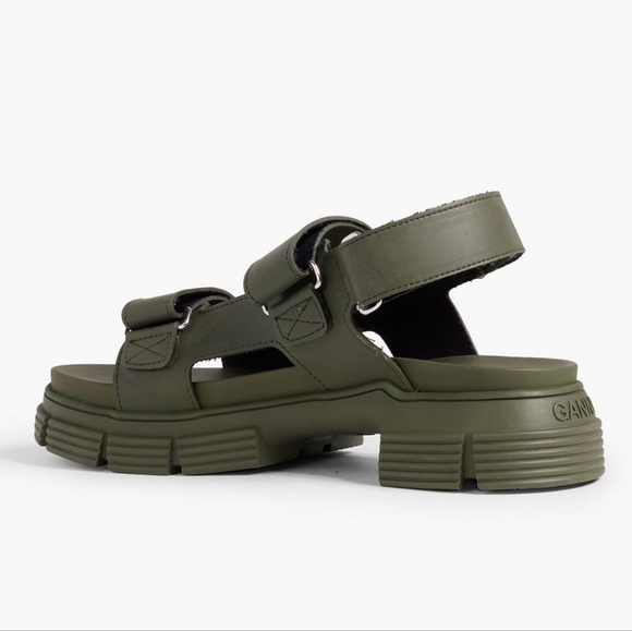 GANNI 37 Army Green Rubber Chunky Lug Sole Sandal - Picture 2 of 4